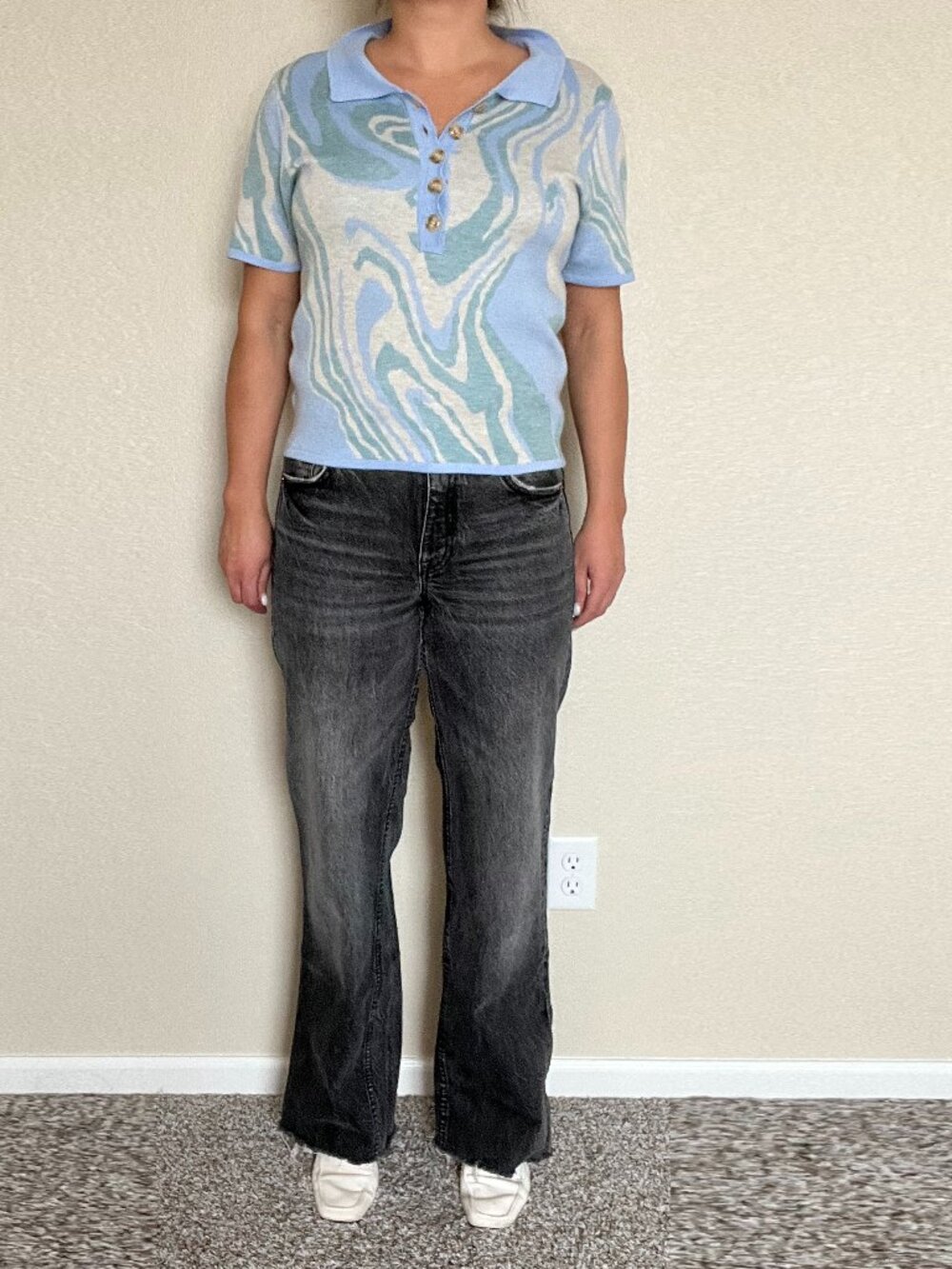 Heartloom Blue Abstract Knit Polo Top – Size L
